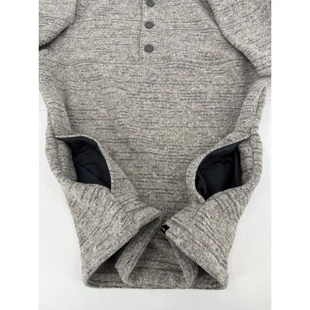 NWT prAna Mens Tri Thermal Threads Henley Top Pockets 3/4 Button Heather Gray